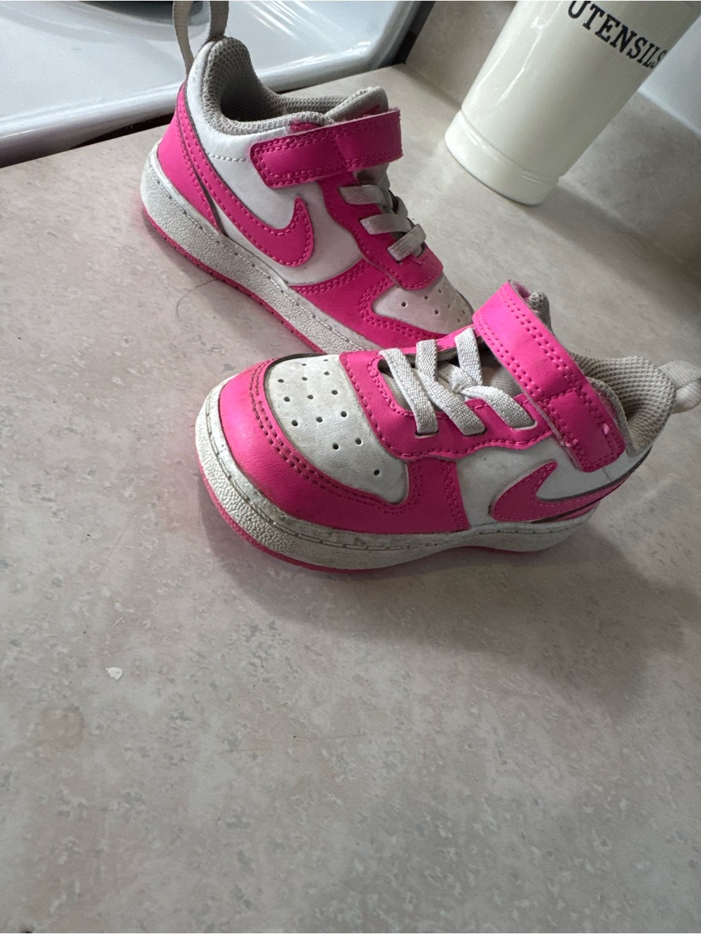 Kids Pink and White Athletic Sneakers - Classic Swoosh Style